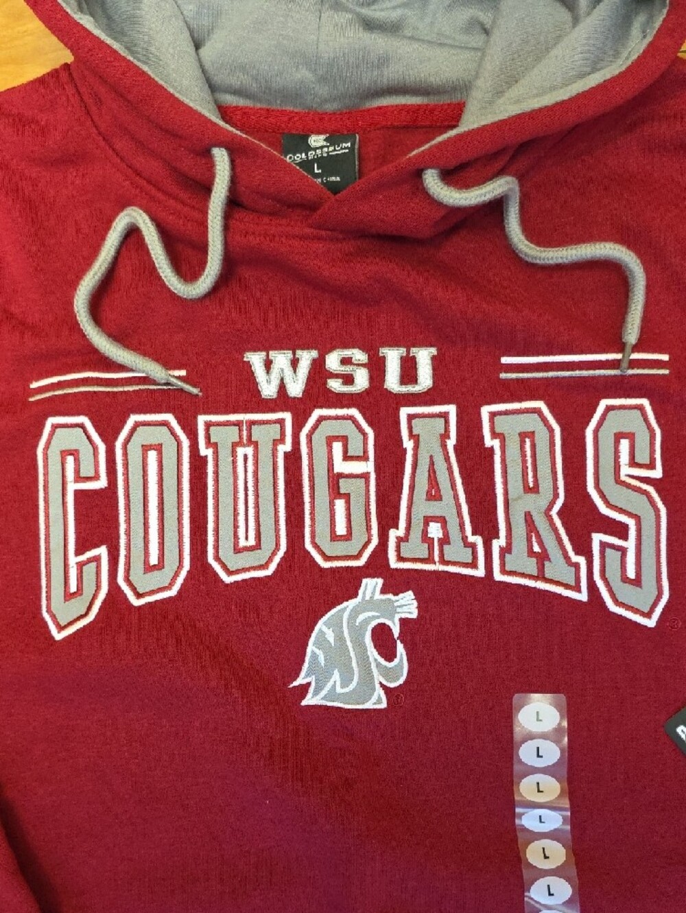 Washington State University Cougars Pullover Hoodie Crimson Gray Unisex Sz L NEW - Picture 6 of 10